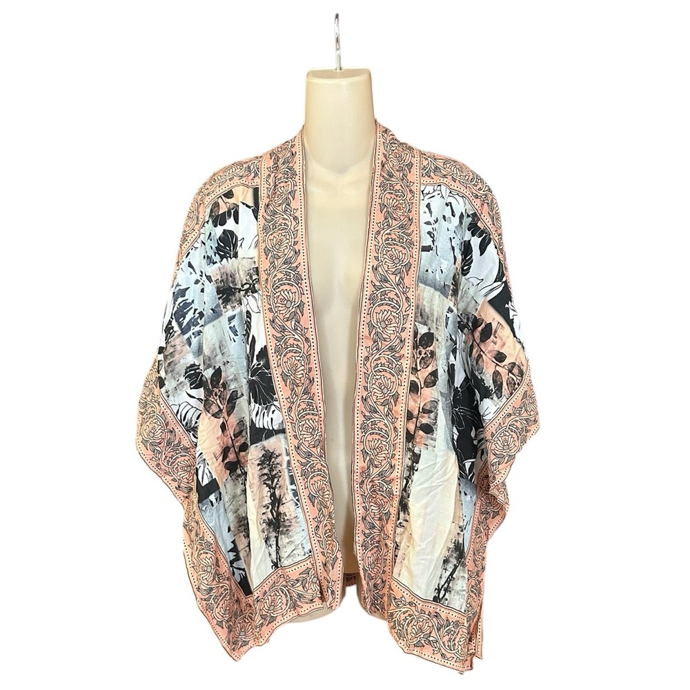 Tolani Collection Multi Pattern Block Print Floral Draping Kimono Jacket Sz XXSP